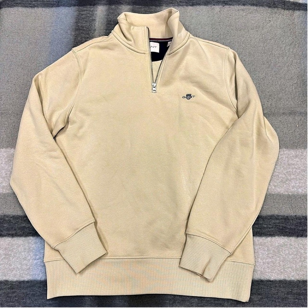 cream-colored Gant Original Shield Half Zip Sweater